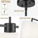 Emak Modern 34 Inch Kitchen Island Lighting, Black Dining Room Light Fixture with White Linen Drum Shade, Farmhouse 3-Light Linear Chandeliers for Dining Room, Kitchen, IL128-BK-WF-3
