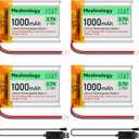 3.7V Lipo Battery 1000mAh 803040 Rechargeable Lithium Polymer Battery with USB Charger Cable Micro Ph1.25 Connector Integrated Protection Circuit for Electronic Device (4 Pack)