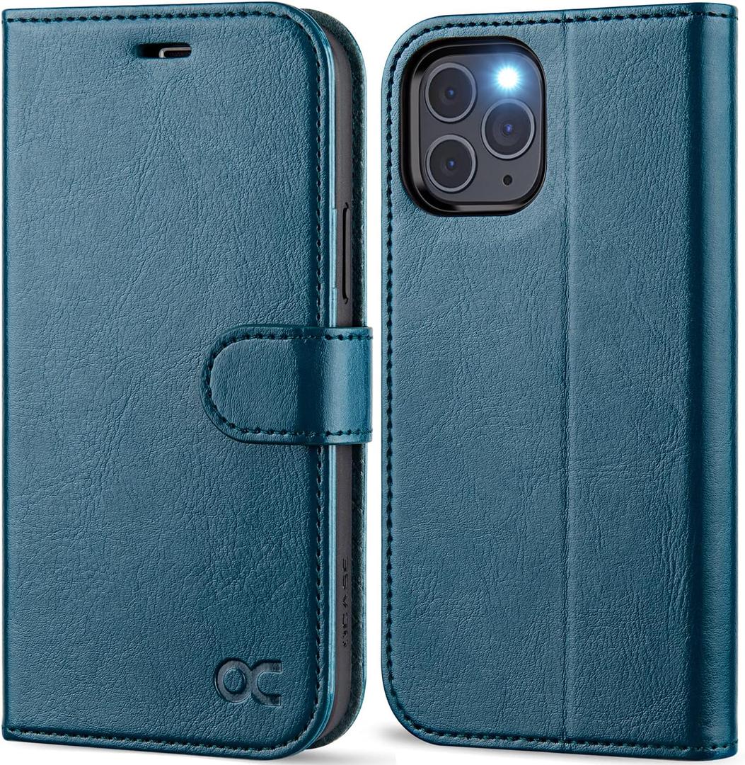 OCASE Compatible with iPhone 12 Case/Compatible with iPhone 12 Pro Wallet Case, PU Leather Flip Case with Card Holders RFID Blocking Kickstand Phone Cover 6.1 Inch(Peacock Blue)