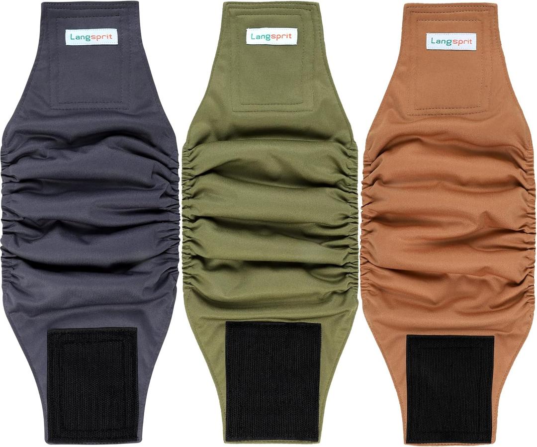 Langsprit Male Belly Bands for Dogs (Pack of 3) - High Absorbing Dog Wraps Male Washable - Reusable Small Doggy Doggie Puppy Male Dog Diapers XS Size (Morandi-zlh)