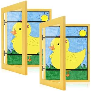 [2-Pack] Kids Art Frames, 8.5x11 Front Opening Kids Artwork Frames Changeable, Milk Yellow Artwork Display Storage Frame for Wall, Holds 50 Pcs, for 3D Picture, Crafts, Children Drawing, Hanging Art,