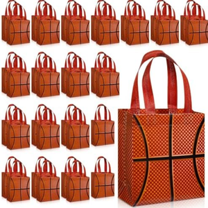 Wovnet 36 Pcs Sports Party Favor Bags with Handles Non Woven Football Baseball Soccer Basketball Goodie Treat Gift Bags Bulk(Basketball)
