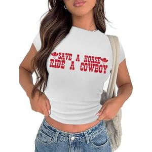 Cropped Cowgirl Outfits for Women Western Rodeo Crop Tops Cowboy Country Concert Graphic Tees (Small, White Font)