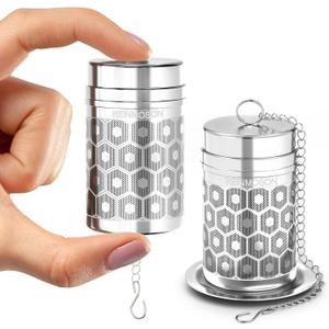 2 Pack Reinmoson Mini Tea Strainers for Loose Tea, Extra Fine Mesh Tea Infuser, 304 Stainless Steel & Updated Slim Threaded Lid, Loose Leaf Tea Steeper for Black Tea, Rooibos, etc