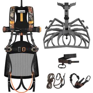 Kalkal Complete Tree Saddle Hunting System, Hunting Saddle Kit with Aluminum Tree Saddle Platform, Tree Saddle Safety Harness, Tree Straps and Safety Rope