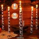 Lounsweer 6 Pcs Halloween Bat Candles 10 Inch White Taper Candlesticks with Black Bat Prints, Dissolvable Real Wax Candles for Halloween Ghost Party Table Decoration