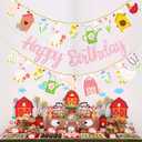 Pink Glitter Farm Themed Happy Birthday Banner Set - Goose Chicken Barn Garland One Silly Goose Birthday Decor Girl Tea Party Decorations for Spring Garden Farm Animal Birthday Party Supplies