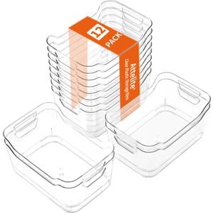 Attelite 12 Pack Clear Plastic Storage Bins, Multi-Use Pantry Organizers and Storage, Pantry Organizer Containers for Home, Kitchen, Freezer, Fridge, Cabinet, Bathroom and Under Sink Organizing