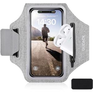 GUZACK Running Armband Case for iPhone 16/15/14/13/12/11 Pro Max, Galaxy S25/S24/S23/S22, Universal Cell Phone Arm Holder with Key Pocket & Card Slot, Gray (Gray (Up to 6.9"))