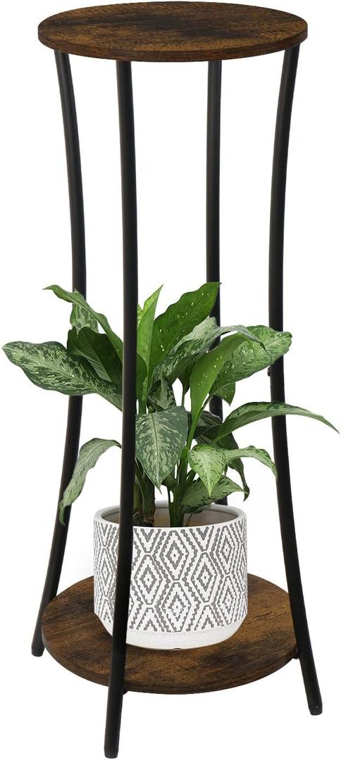 YINMIT Plant Stand Indoor,2 Tier Round Potted Holder Rack,Flower Pot Stand Shelf,Round Supports Rack,Corner Plant Shelf for Balcony Garden Patio Living Room,Brown (29.9 In-Height)