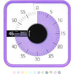 TWENTY5 SEVEN Countdown Timer 7.5 inch; 60 Minute 1 Hour Visual Timer  Classroom Teaching Tool Office Meeting, Mechanical Countdown Clock for Kids Exam Time Management Magnetic, Purple