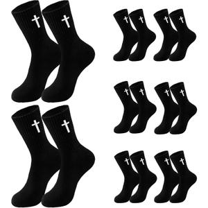 8 Pairs Christian Socks for Men Women,Faith Cross Socks as Gifts for Catholic Men and Pastor (Black)