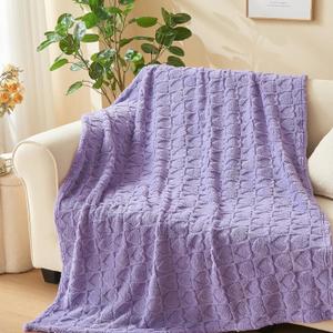 NEWCOSPLAY Super Soft Twin Blanket Lavender Love Premium Silky Flannel Fleece 3D Heart Checkered Lightweight Bed Blanket All Season Use (Lavender Love, Twin(60"x80"))