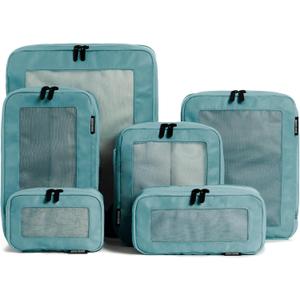 Aerotrunk Compression Packing Cubes for Travel - Luggage Organizer Bags - Double Zipper Packing Cubes for Suitcases (6-Pack, Teal)