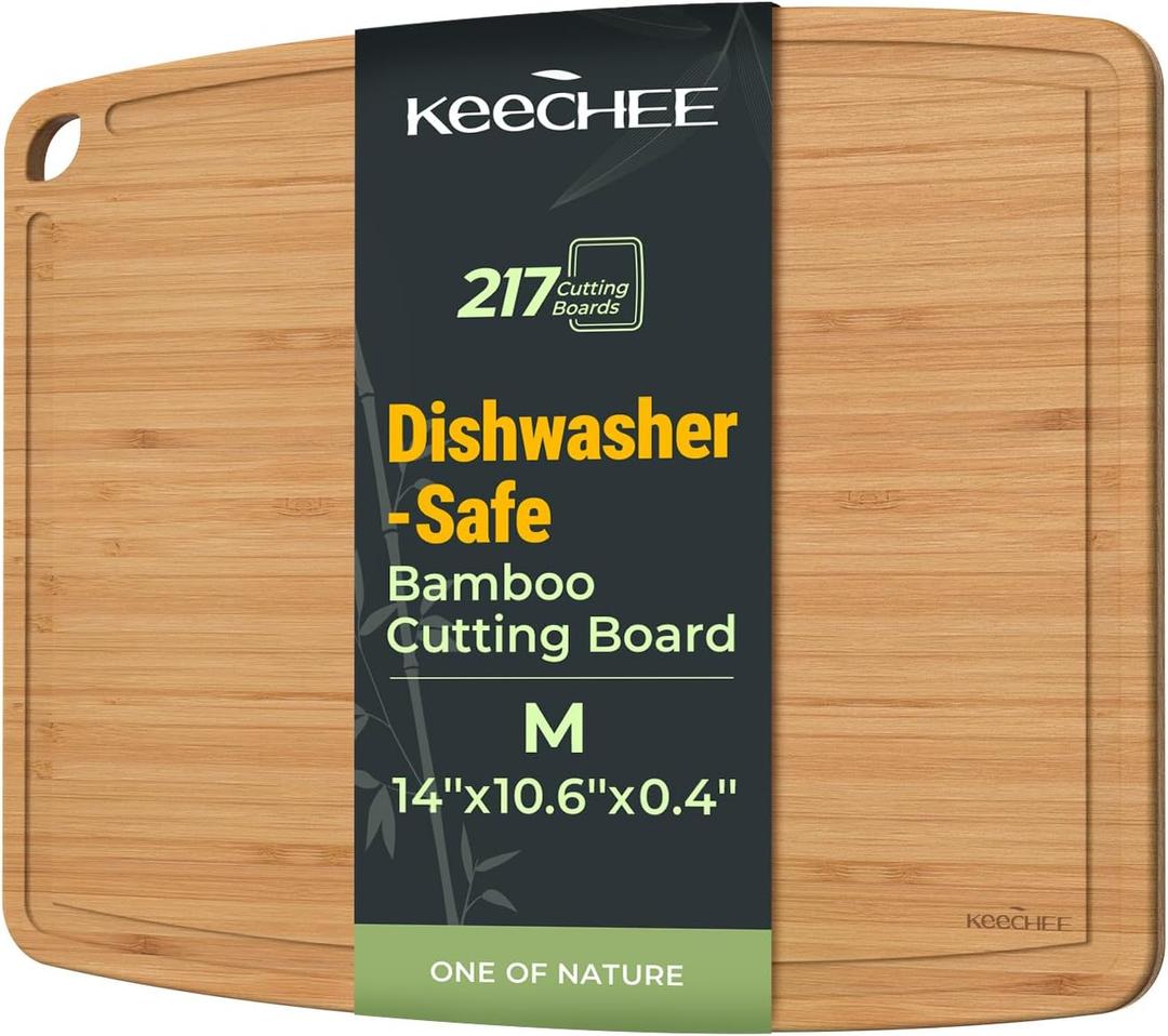 Keechee Dishwasher Safe Bamboo Cutting Board, Lightweight & Durable Wood Cutting Board, Reversible with Juice Groove, Easy to Store & Clean, Ideal Kitchen Gift for Home Cooks (14"L x 10.6"W)