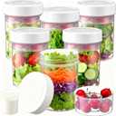 LemonRoad 6 Pack Plastic Salad Jars with Lids Meal Prep 32oz Clear Leakproof Container for Lunch 2 Built-in Compartments Wet/dry Separation Storage for Salad Dressing and Dry Ingredients