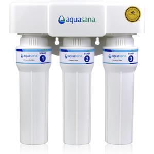 Aquasana Under Sink Water Filter | 3-Stage Max Flow Filtration | Reduces up to 99.99% of 78 Contaminants - PFAS, Lead, Chlorine, Cysts, & More | Under Counter Drinking Water Filter | AQ-6300M-NF