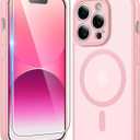 FNTCASE for iPhone 14 Pro Case: Matte Magnetic Phone Cases with Screen Protector Compatible with Magsafe Slim Anti Yellowing Rugged Shockproof Protective Translucent Cell Phone Cover (C-Pink)