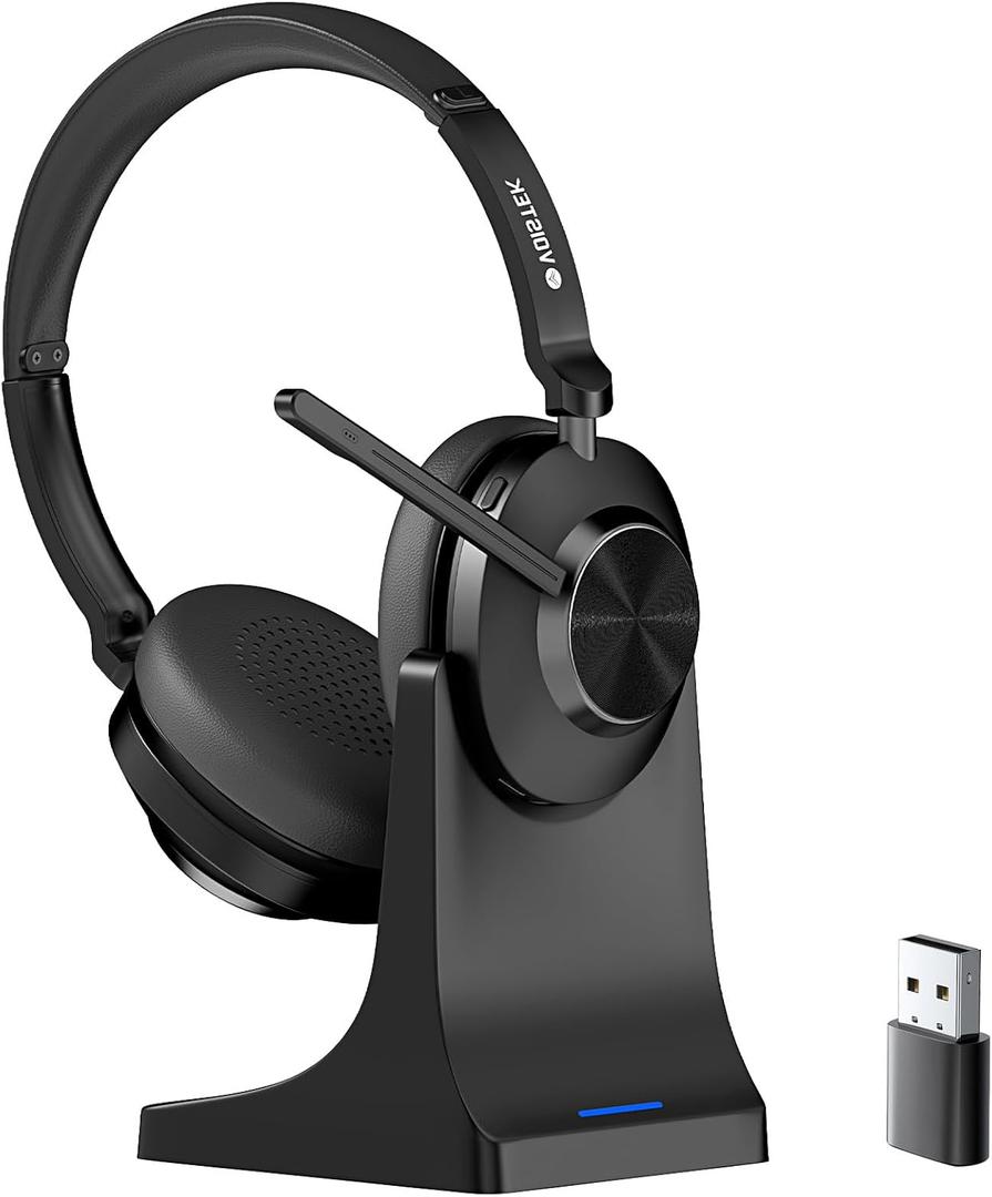 Voistek Wireless Headset with Mic for Work,Bluetooth Headset with Noise Canceling Microphone & Dongle,Charging Base & Mic Mute for Work from Home/Office/PC/Laptop/Computer/Cellphone