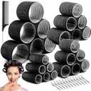 Hair Curler Rollers for Women 24PCS Heatless Hair Roller with 12PCS Clips, 4 SizesJumbo Large Medium SmallSelf Grip Holding Hair Rollers for Long Medium Short Thick Fine Volume Thin Bangs Hair (37 Pieces Set)