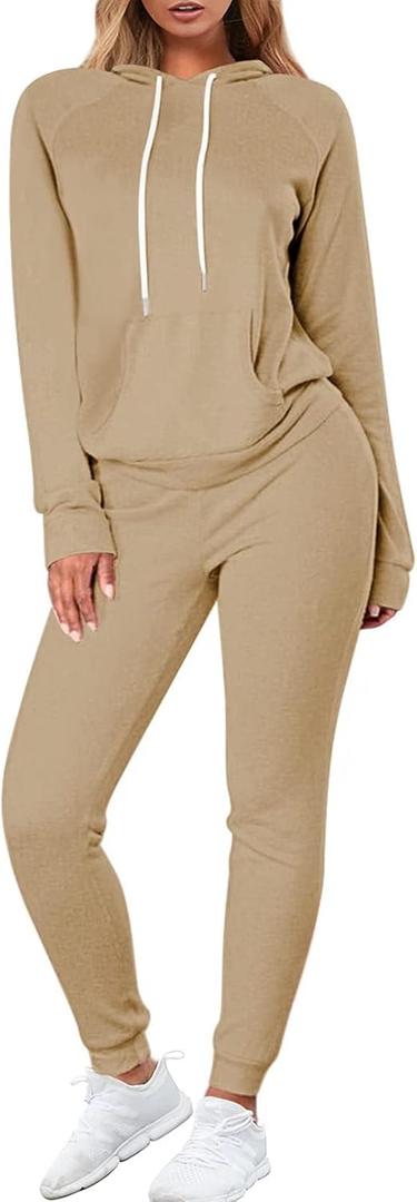 Fixmatti Women Pullover Hoodie Pockets Sweatpants Sport Jogger Sweatsuit (Small, 01-khaki)