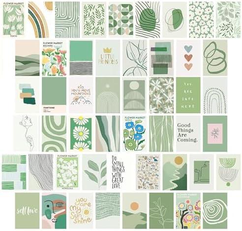 Jiovbiol Photo Collage Kit for Wall Aesthetic Pictures 50 Set 4x6 Inch, Sage Green Wall Decor for Bedroom,Decorative Aesthetics Poster for College Girl Dormitory 2Pack