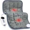 Massaging Vibrations Weighted Heating Pad, FSA XL Heating Pad for Shoulder | 12" x 24", FSA Eligible HSA,6 Heat Settings & 4 Massage Modes,Electric Heating Pad for Back & Shoulders,Silver Gray