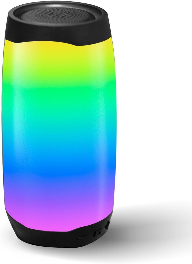 Portable Bluetooth Speaker with LED Color Changing Lights, TWS Function, TF Card/USB/AUX Support, HD Stereo Sound, Christmas Speaker, Bass Enhancement for Party, Outdoor, Camping (Black)