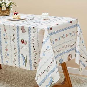 Frienda 55''x79'' Block Print Tablecloth Velvet Rectangle Indian Tablecloth Washable Floral Table Cloth Pastoral Farmhouse Table Cover for Kitchen Dining Picnic Thanksgiving Christmas(Blue Flower)