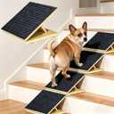 Dog Ramp for Stairs, 4 Pack Foldable Anti-Slip Stair Ramp for Small Dogs, Wooden Pet Steps for Senior, Adjustable Low-Angle Dog Stair