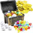 80 Pcs Diving Gems Pool Toys for Kids, Pirate Treasure Chest Box with 35 Colorful Gemstones,40 Pirate Gold Coins,4 Big Pearls,Swim Water Dive Training Toys Pool Game Toys for Kids Ages 4-12