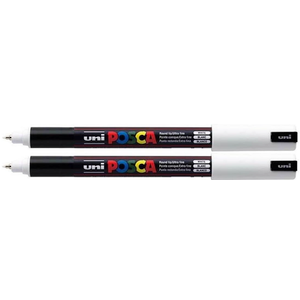 posca Authentic Marker Set, 2 White Professional Grade Paint Markers with 1MR Extra Fine Tip
