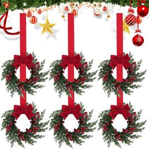 Christmas Mini Wreaths, Set of 2/3/4/6/8/10/12 Small Artificial Pine Cabinet Rings with Bows and Berries, Holiday Door and Window Decor, Hanging Indoor Outdoor Decorations (Red Belt, 6PCS)