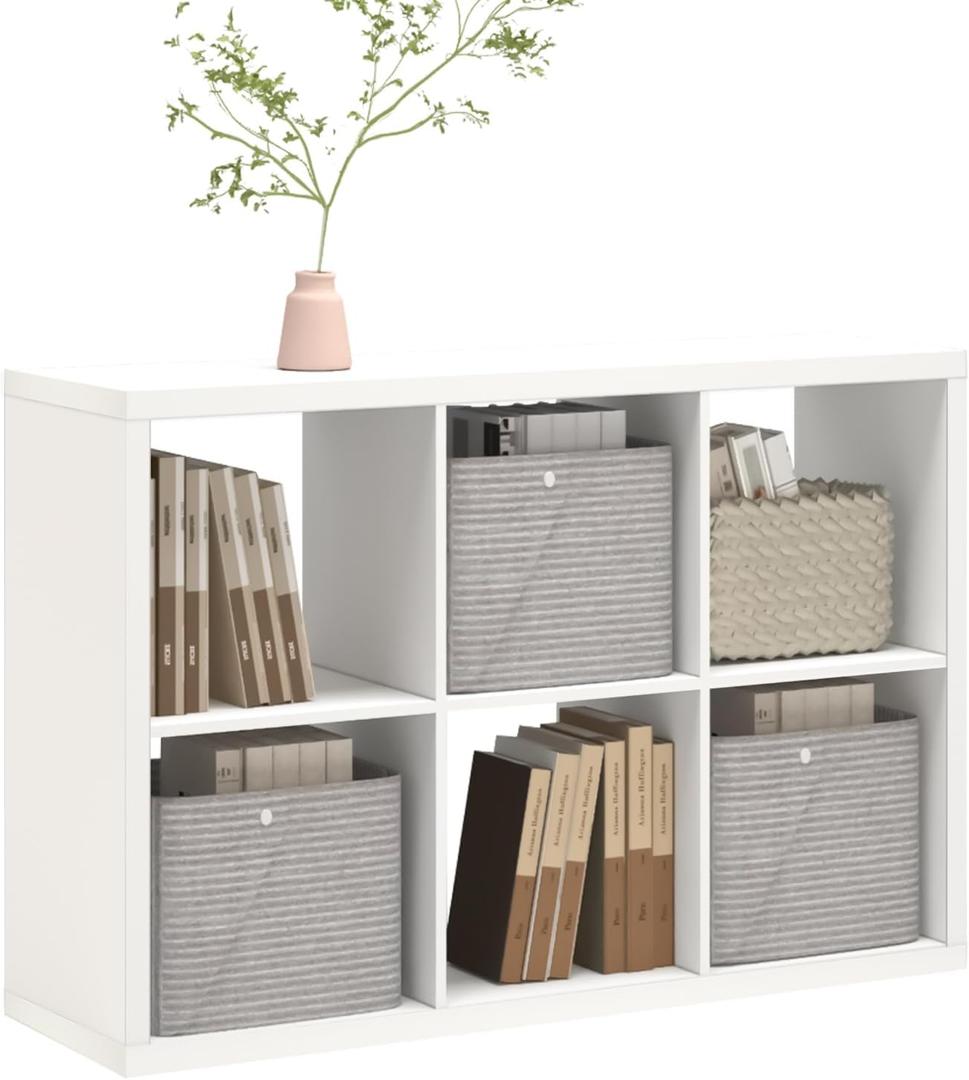 CTESNE 2026 Wooden Thick Frame 6 Cube Storage Organizer Shelf with Anti-Tipping Kits + Reversible Open Back Bookcase, Horizontal and Vertical Dual-use（White,11inch）