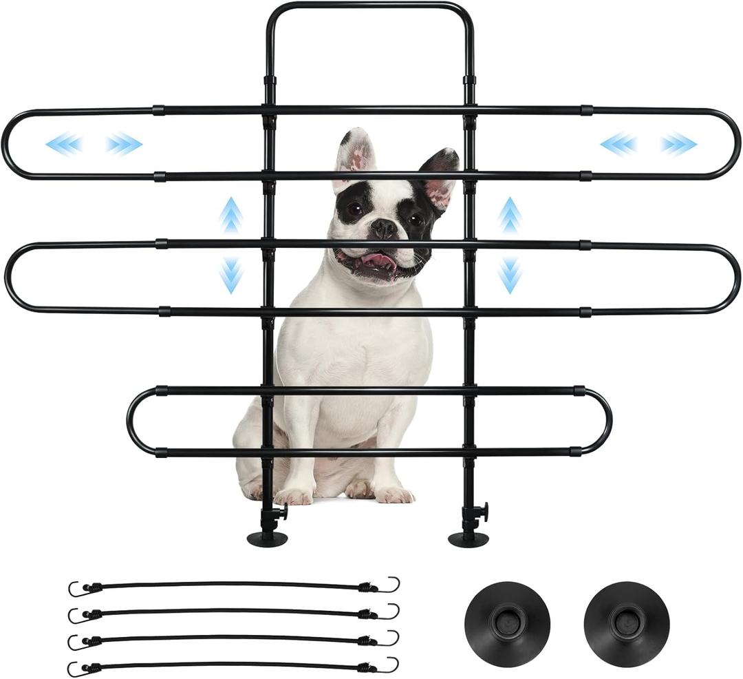 Vehicle Pet Barrier, Adjustable Universal Dog Car Barrier for SUVs, Trucks and Cars, Moves with Car Seat, Sturdy Metal Tube Pet Pen for Vehicles