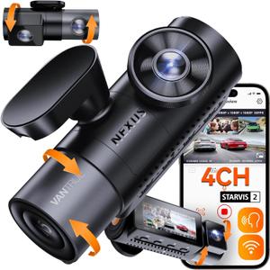 Vantrue N5 4 Channel WiFi 360 All Sides Dash Cam, STARVIS 2, IR Night Vision, 2.7K+1080P*3 Front Rear Inside Dashcam, Voice Control, GPS, 24 Hours Buffered Parking Mode Dash Camera