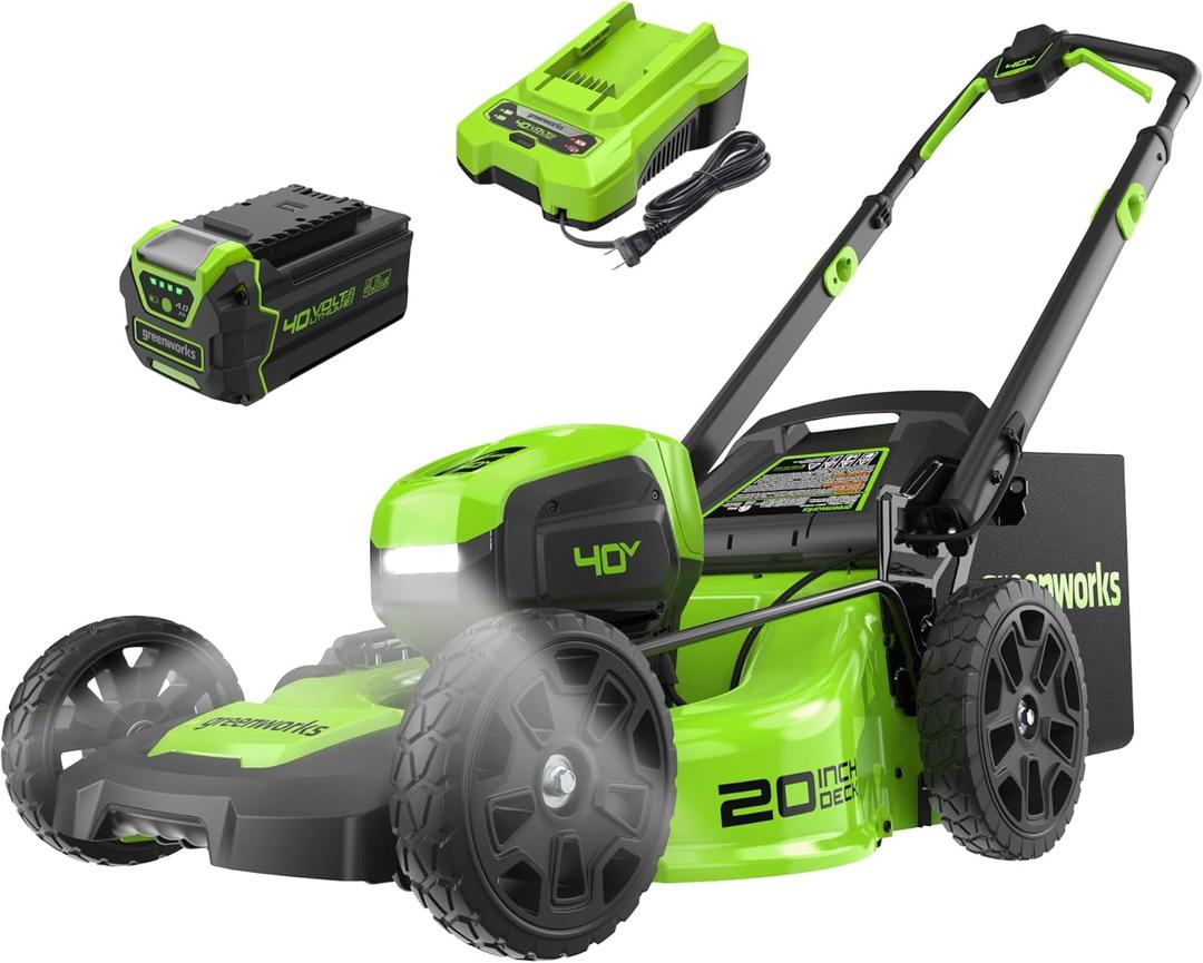 Greenworks 40V 20" Brushless Cordless Lawn Mower with 4.0Ah Battery & Charger(75+ Tool Compatibility)