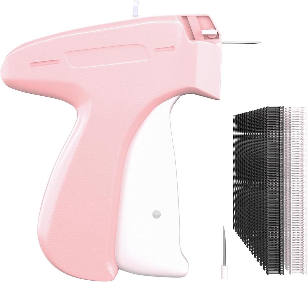 Fine Stitch Gun for Clothes - Mini Tagging Pink Gun with 2 Fine Needles and 3000 Micro Fasteners (Black & White) for Quick Sewing, Quilting, and Hemming