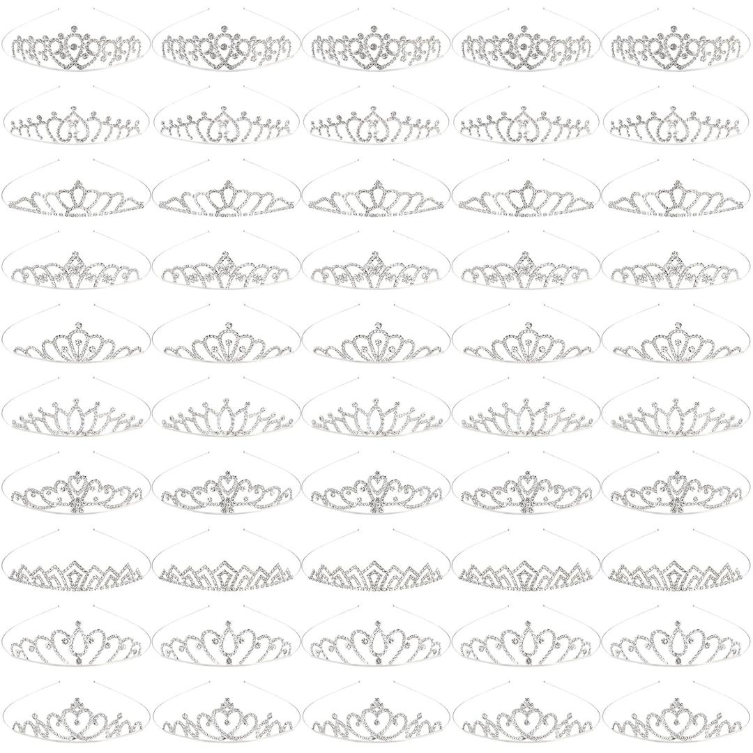 TOBATOBA 50Pcs Tiaras for Women Girls Sparkling Rhinestone Tiaras Bulk Set Princess Crowns for Women Girls Crown Headband for Birthday Party Wedding School Classroom Costumes Proms