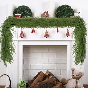 9Ft Christmas Norfolk Pine Garland, Real Touch Artificial Norfolk Pine Winter Greenery Garland for DIY Christmas Wreath Xmas Indoor Outdoor Home Decor