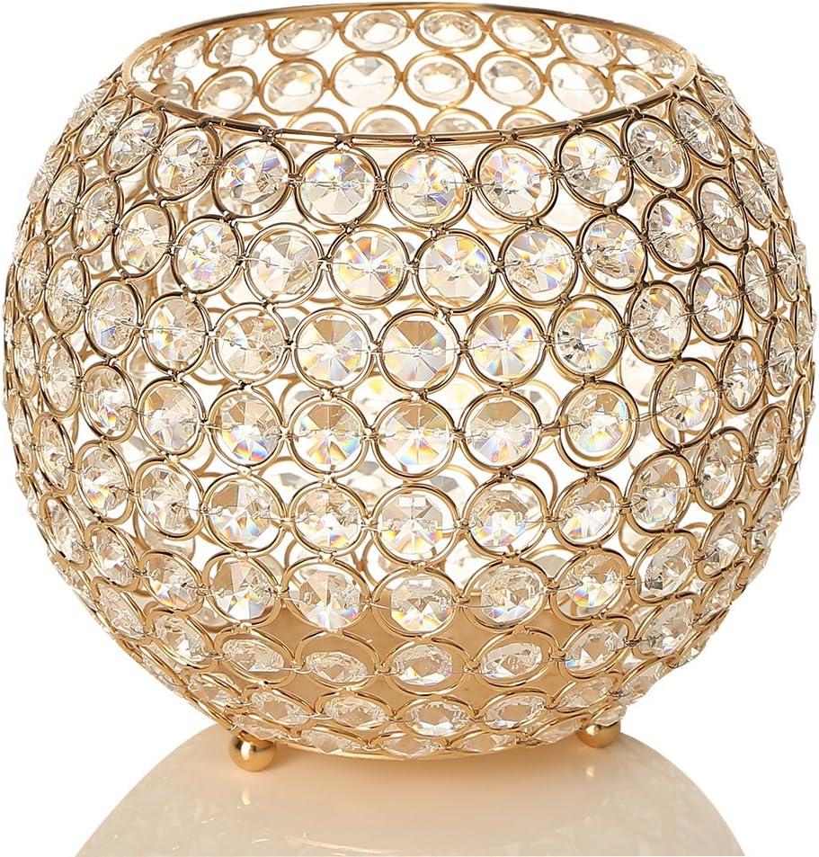 VINCIGANT Gold Crystal Bowl Candle Holders Centerpieces for Dining Room Table/Decoration Candelabra/Gift Boxed/8 Inches Diameter (20CM)