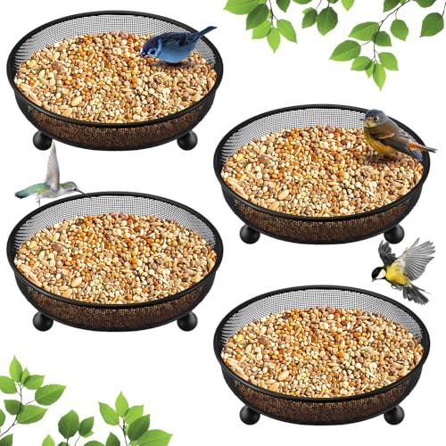 Nuogo 4 Pcs Ground Bird Feeder Tray 7 Inches Platform Bird Feeder for Outside Metal Squirrel Feeders Rust Resistant Mesh Seed Tray Garden Yard Decoration for Outdoor Wild Dove(Round)