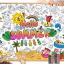 HOWAF Giant Hello Summer Coloring Poster with 24pcs (24 Colors) Paint Pens, Jumbo Summer Coloring Banner for Kids Pool Party Game Activities Supplies, Large Hello Summer Coloring Table Cover