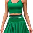 ATTRACO 2 Piece Tennis Dresses for Women High Waisted Pleated Skirt Sets Seamless Colorblock Golf Outfits S