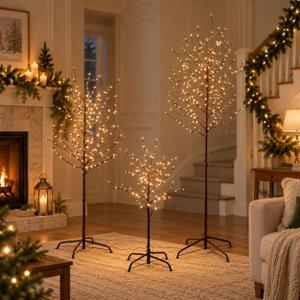 VIVATREES 3ft & 5ft & 6ft Twinkling Twig Trees Set, with Warm White Lights, Indoor Outdoor Christmas & Wedding Decor(3 Sizes Pack)