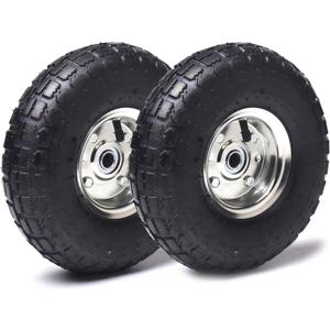AR-PRO (2 Pack) 4.10/3.50-4 Tire and Wheel, Replacement Pneumatic Tires 10-Inch Wheel with 5/8" Bearings and 2.2" Offset Hub, Compatible with Hand Truck, Wheelbarrow, Wagon, Gorilla Carts (Silver)