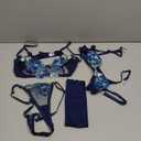 Kaei&Shi Floral Embroidered, Underwire, G-String, Garter Belt, 4 Pieces Lingerie (8-10, Blue) M