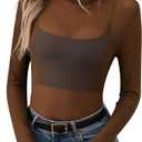 Mesh Top for Women Long Sleeve See Through Shirt Mock Neck Sheer Blouse Clubwear Party, Medium