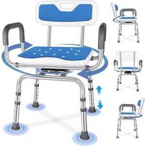 Swivel Shower Chair Height Adjustable Swivel Shower Chair for Inside Shower,Rotating Shower Chair with Arms and Back for Elderly and Disabled,Supports up to 400LBS