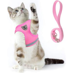 Supet Cat Harness and Leash Set - Soft Mesh Adjustable Cat Vest Harness with Reflective Strap for Walking Cat and Puppy Rabbit (S (Chest: 9.5" - 13.0"), Pink)